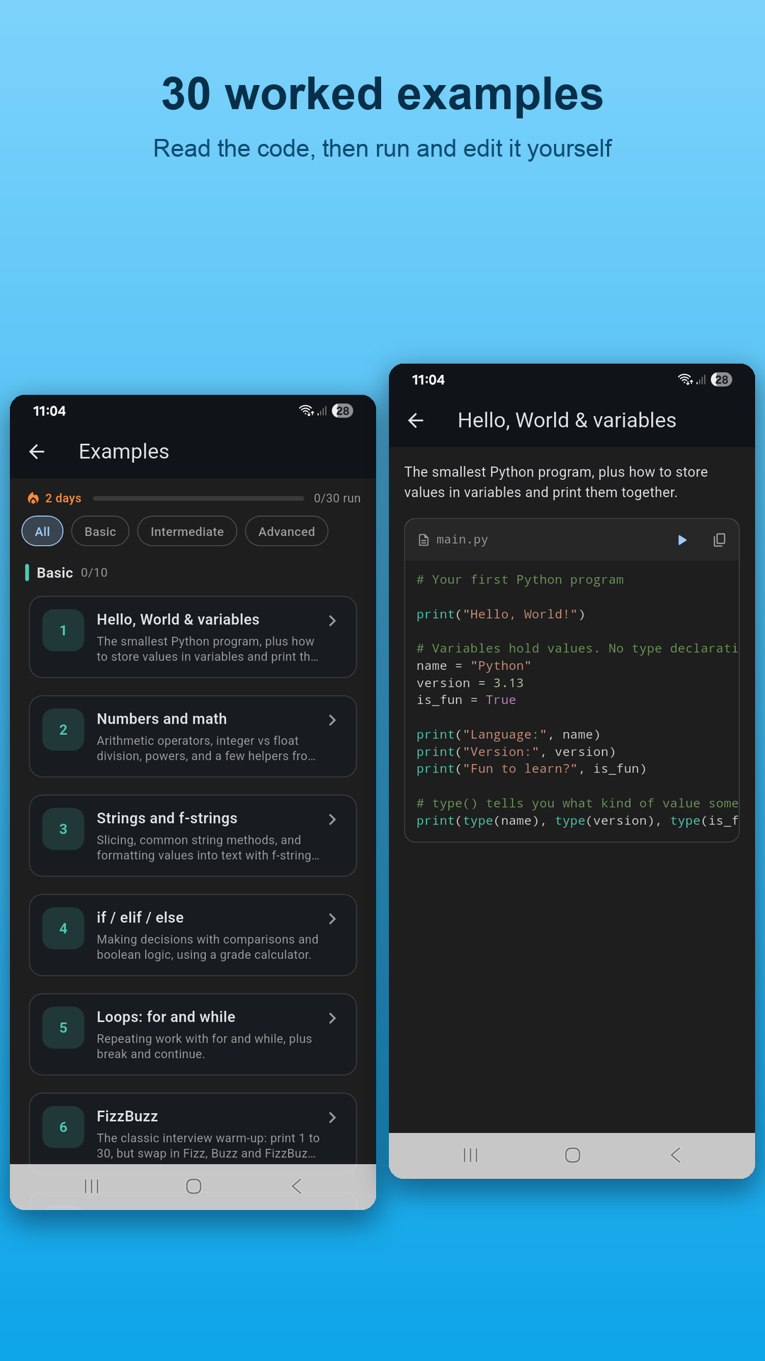 Library of 30 runnable Python examples